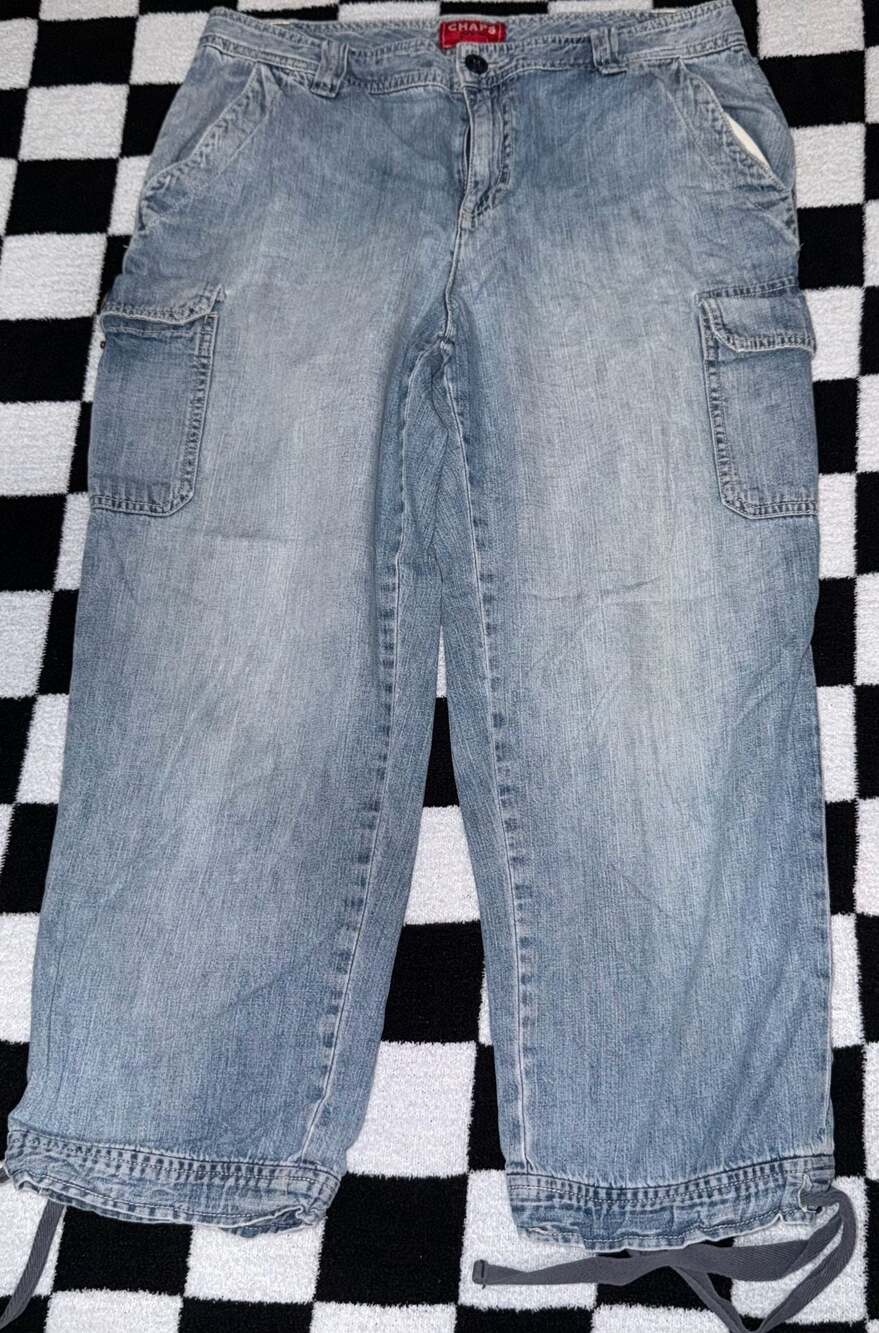 Chaps Denim Women's Blue Cargo Pants with Adjustable Drawstring Cuffs